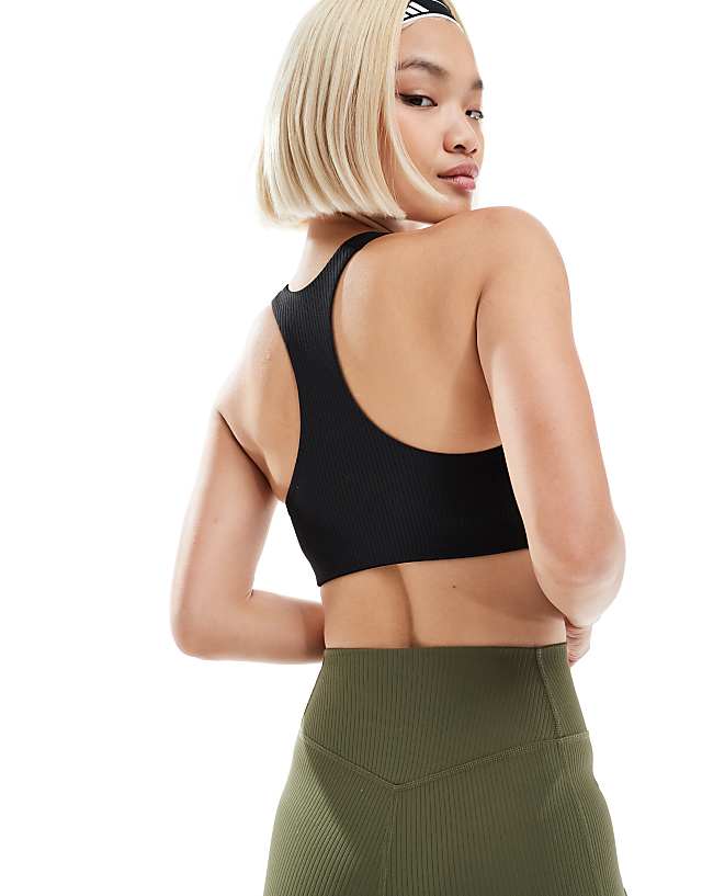 Asos Adidas Training Medium Support Rib Sports Bra In Black