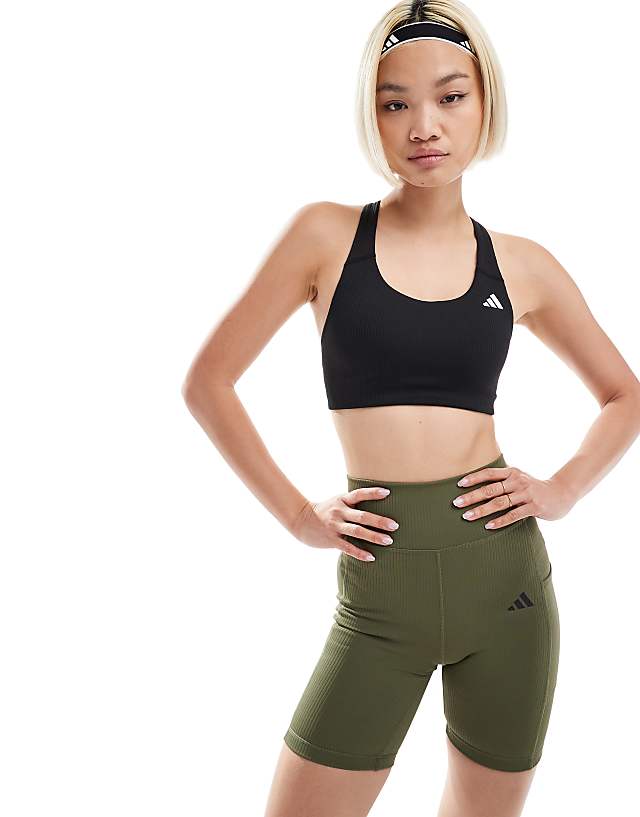 asos adidas Training medium support rib sports bra in black