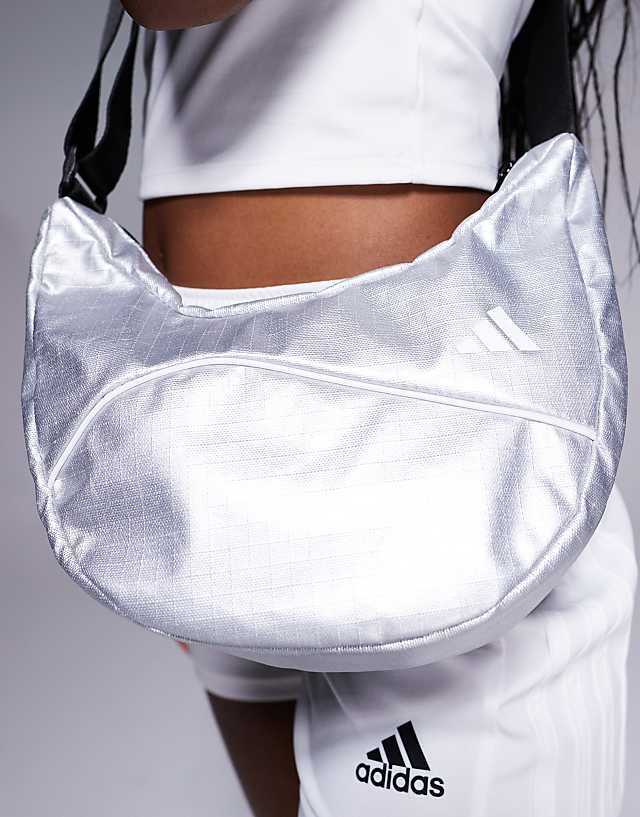 Asos Adidas Training Metallic Crossbody Bag In Silver