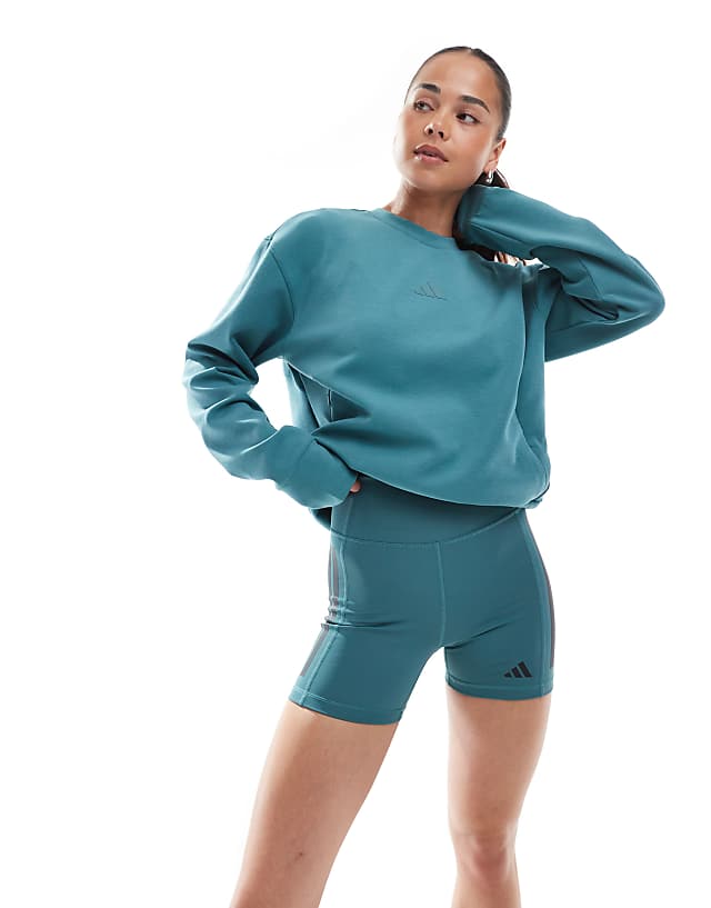 asos adidas Training Optime 3-stripes 1/4 short leggings in preloved teal