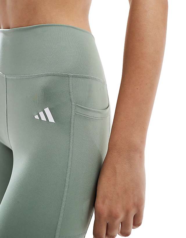 Asos Adidas Training Optime Essentials Full Legnth Leggings In Silver Green