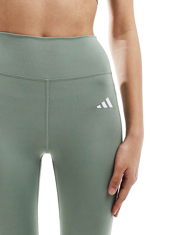 Asos Adidas Training Optime Essentials Full Legnth Leggings In Silver Green