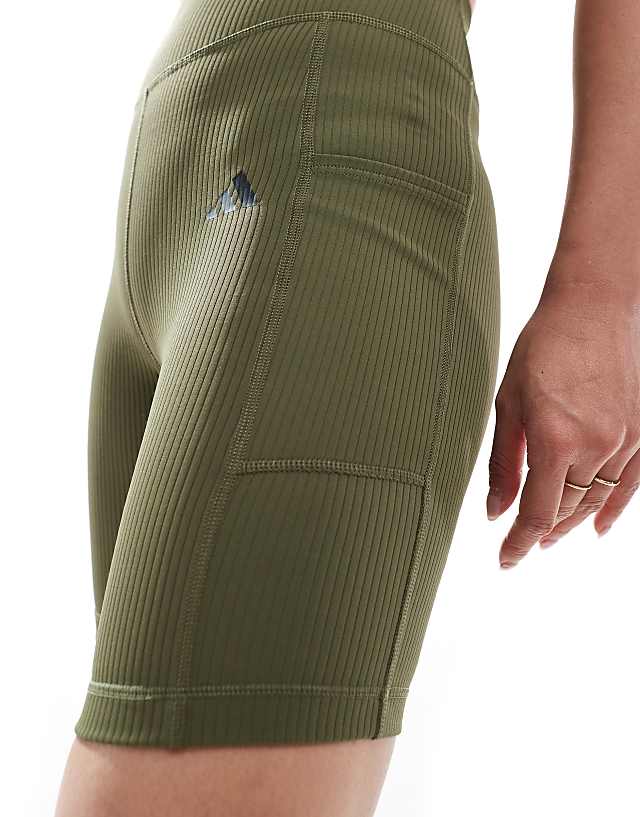 Asos Adidas Training Optime Ribbed Legging Short With Phone Pocket In Olive Green