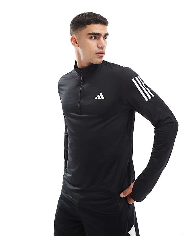 asos adidas Training Own The Run 1/4 zip top in black
