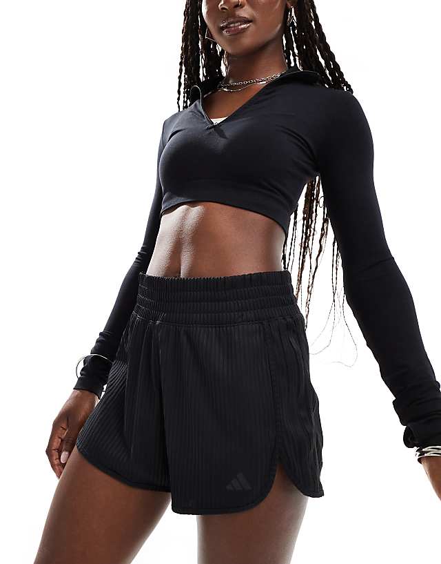 asos adidas Training pacer all gym seasonal rib high-rise tonal 3-stripes shorts in black
