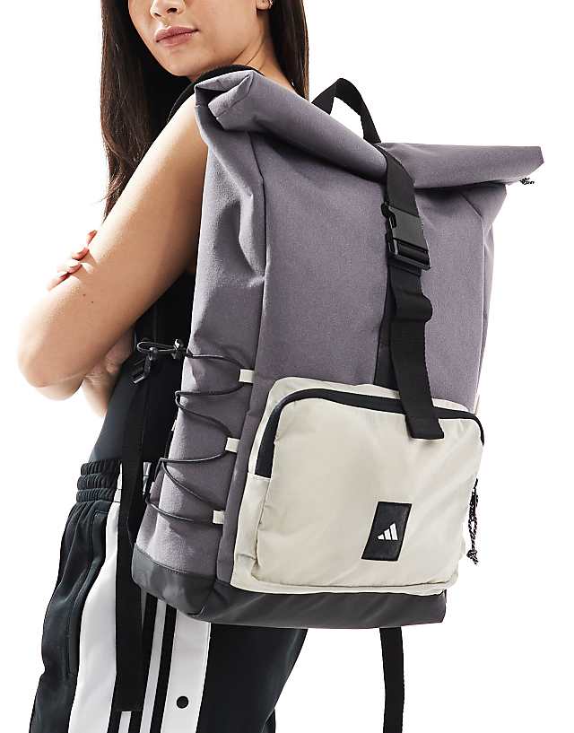 asos adidas Training roll top backpack in grey and stone