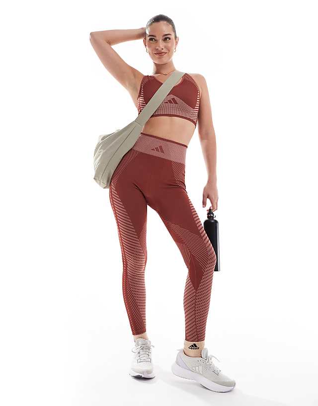 Asos Adidas Training Seamless 7/8 Leggings In Burgundy