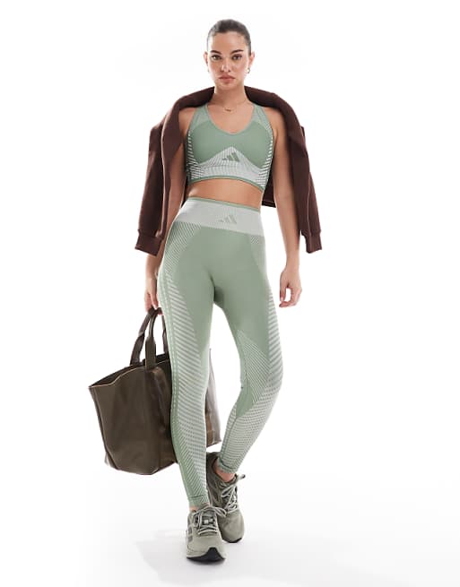 Asos Adidas Training Seamless 7/8 Leggings In Silver Green