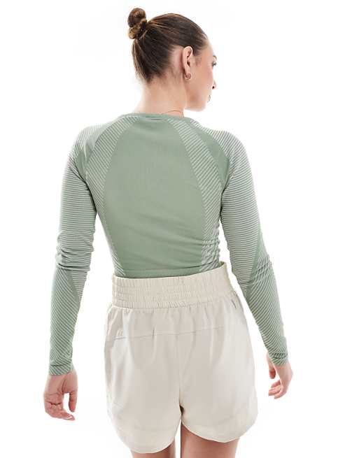 Asos Adidas Training Seamless Long Sleeve Crop Top In Silver Green