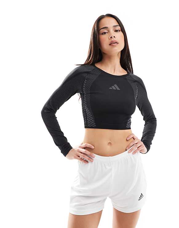 asos adidas Training seamless long sleeve top in black