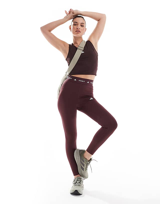 asos adidas Training tech fit 7/8 sculpt leggings in burgundy