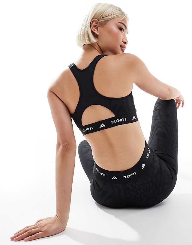 Asos Adidas Training Tech Fit Sports Bra In Black Print