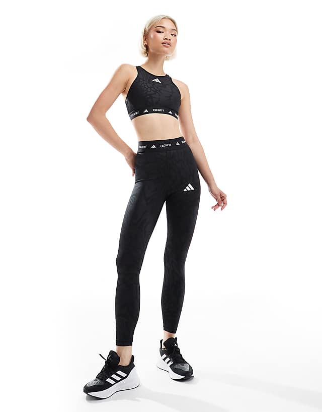 Asos Adidas Training Tech Fit Sports Bra In Black Print