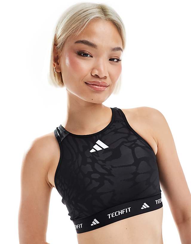 asos adidas Training Tech Fit sports bra in black print