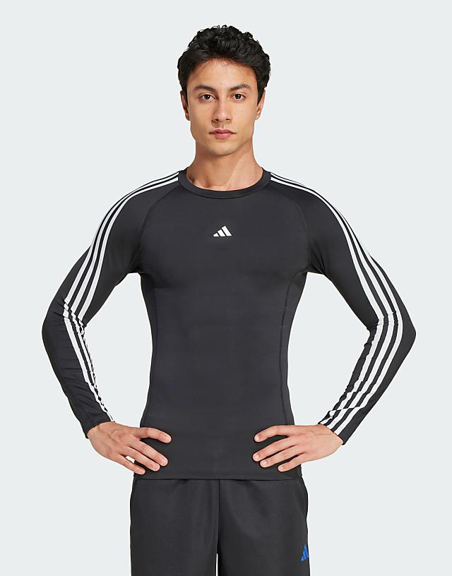 asos adidas Training techfit compression 3-stripes long sleeve top in black