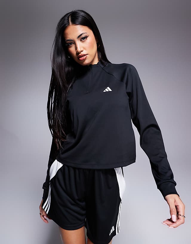asos adidas Training Train Essentials 1/4 zip top in black