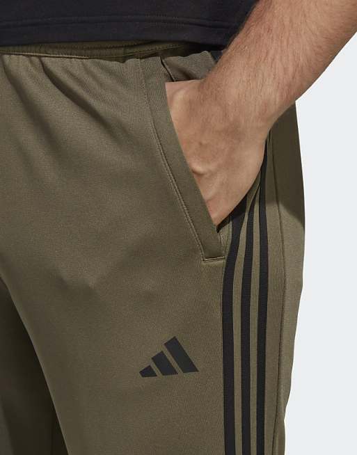 Asos Adidas Training Train Essentials 3 Stripe Joggers In Khaki