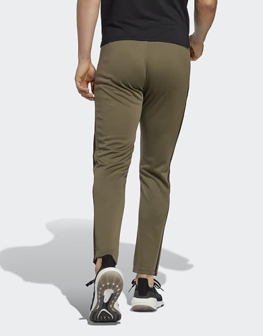 Asos Adidas Training Train Essentials 3 Stripe Joggers In Khaki