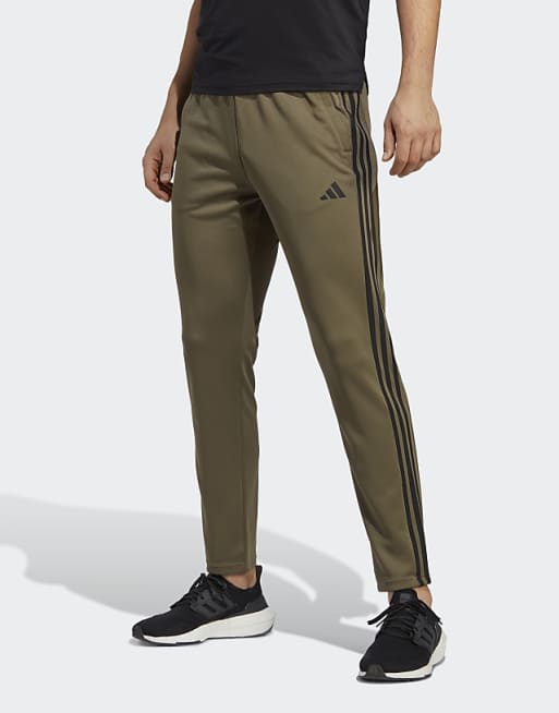 asos adidas Training Train Essentials 3 stripe joggers in khaki
