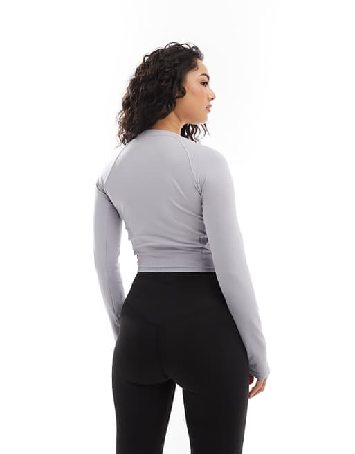 Asos Adidas Training Train Essentials Long Sleeve Crop Top In Grey