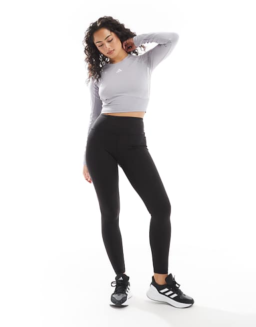 Asos Adidas Training Train Essentials Long Sleeve Crop Top In Grey