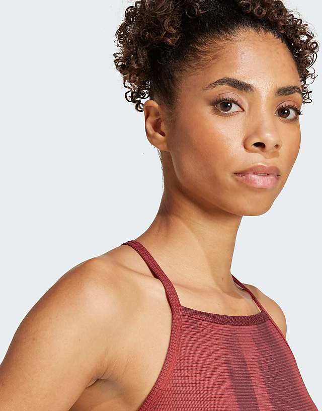 Asos Adidas Training Yoga Strap Back Vest Top In Burgundy Print