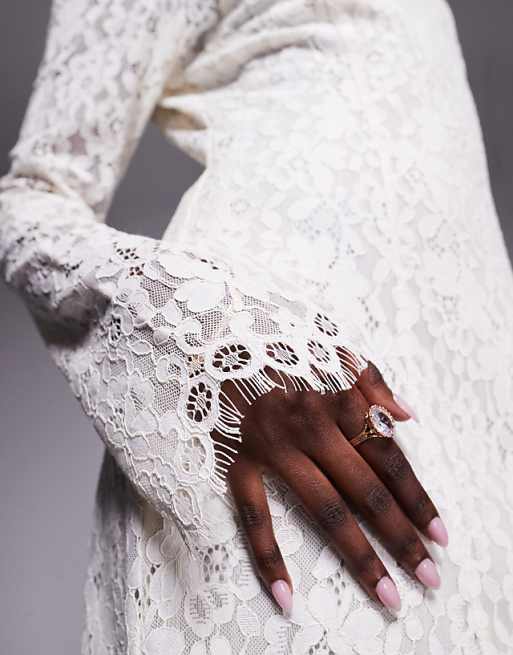 Asos AFRM Long Sleeve Keyhole Lace Mini Dress In Cream