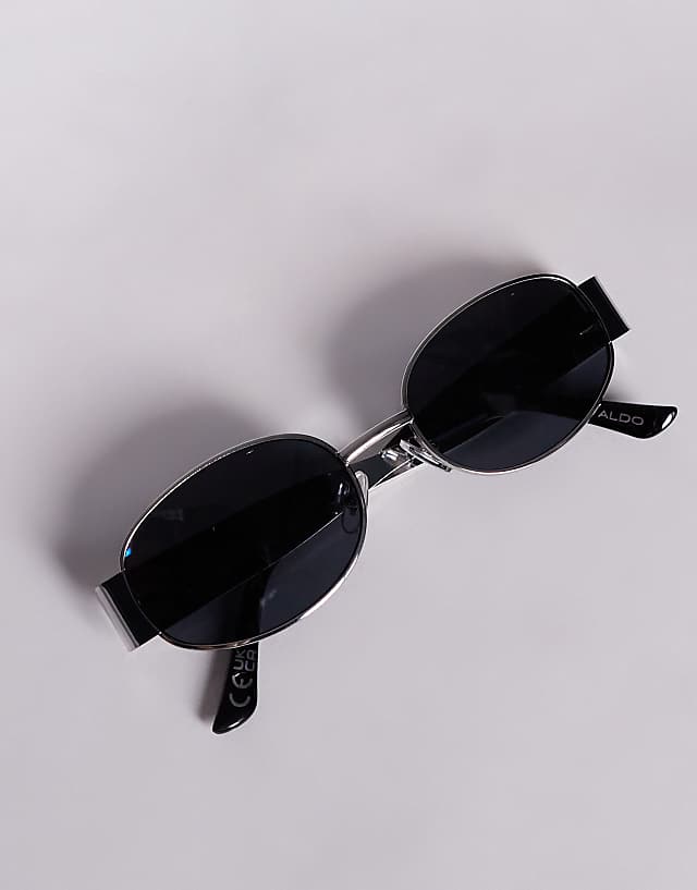 Asos ALDO Unirerin Slim Round Metal Sunglasses In Black And Silver