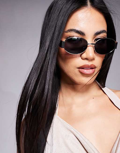 asos ALDO unirerin slim round metal sunglasses in black and silver