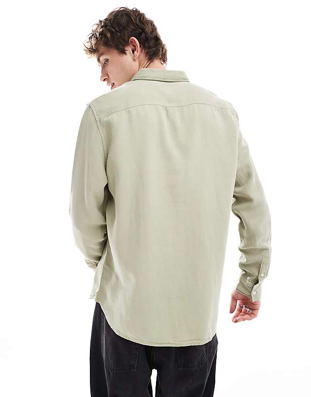 Asos AllSaints Laguna Long Sleeve Linen Shirt In Green