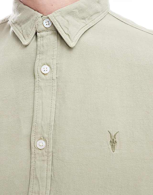 Asos AllSaints Laguna Long Sleeve Linen Shirt In Green