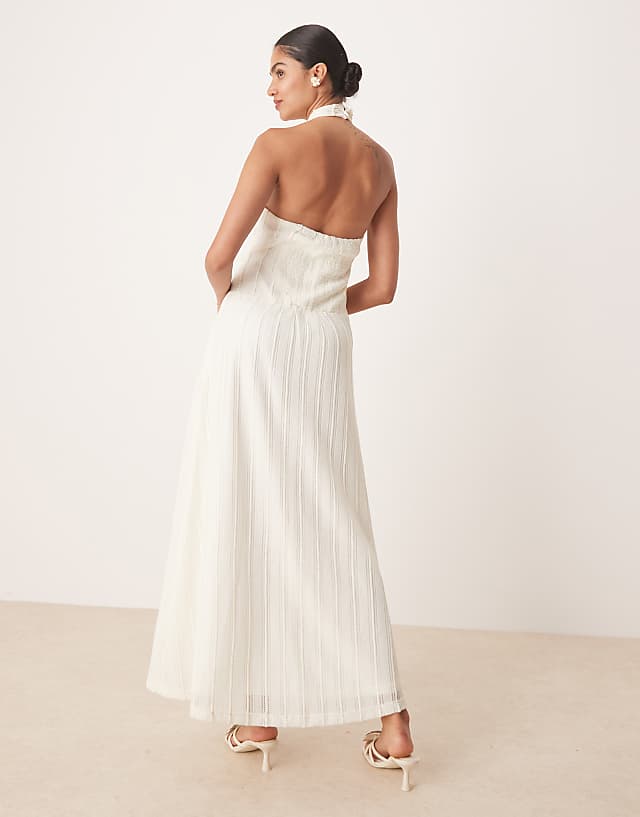 Asos Amy Lynn Embellished Knit Halter Maxi Dress With Drop Hem In Cream