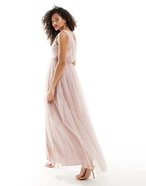 Asos Anaya Bridesmaid Tulle One Shoulder Maxi Dress In Pink