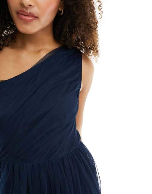 Asos Anaya Bridesmaid Tulle One Shoulder Maxi Dress In Navy