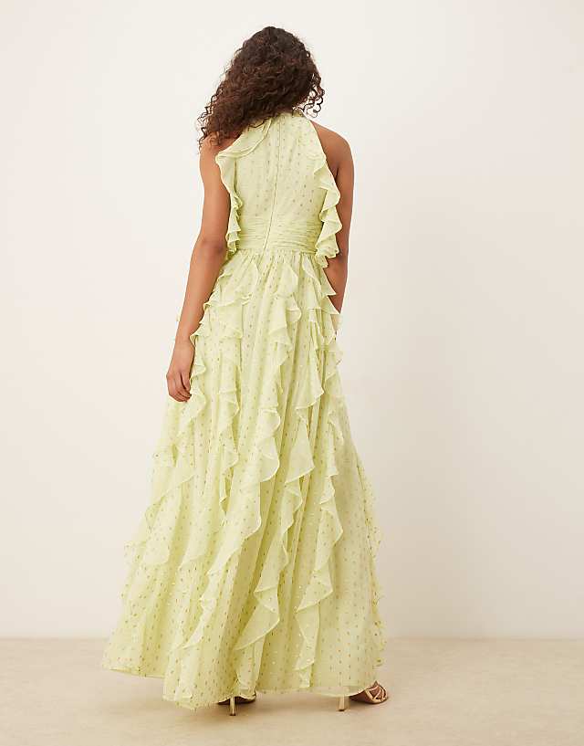 Asos Anaya Cold Shoulder Waterfall Ruffle Maxi Dress In Spring Green