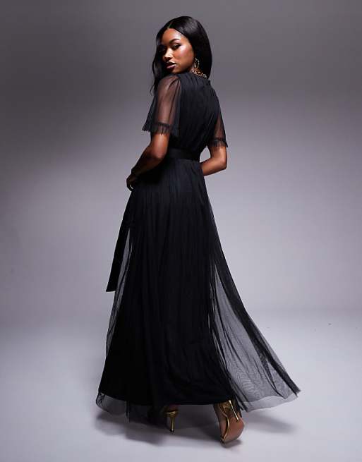 Asos Anaya Faux Wrap Maxi Dress With Sash Belt In Black