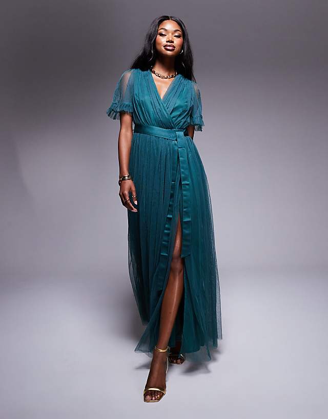 Asos Anaya Faux Wrap Maxi Dress With Sash Belt In Green