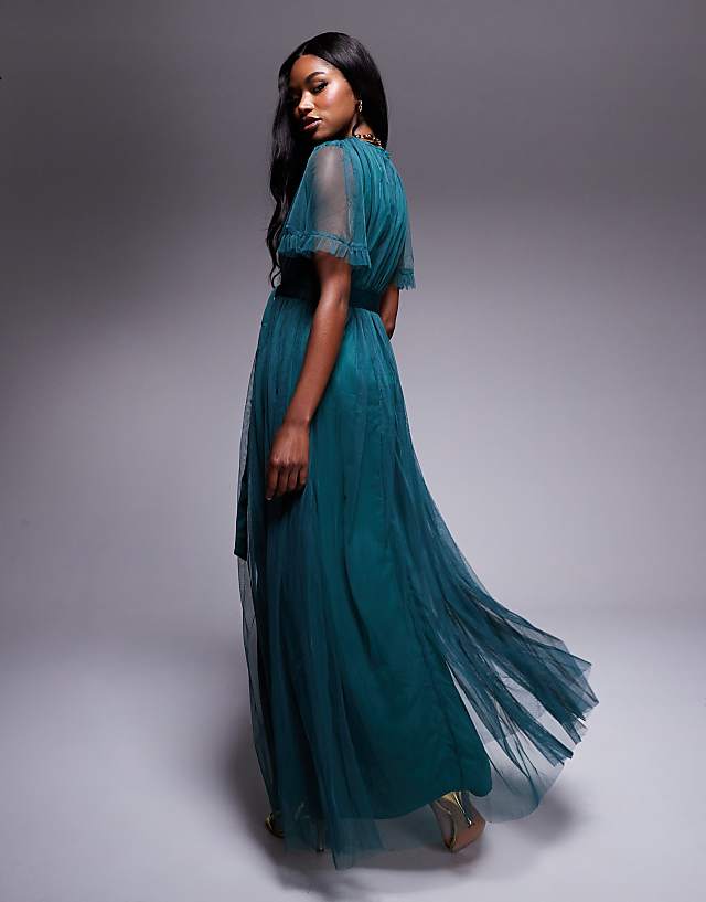 Asos Anaya Faux Wrap Maxi Dress With Sash Belt In Green