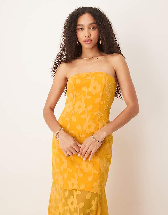 Asos Anaya Floral Burnout Bandeau Maxi Dress In Orange
