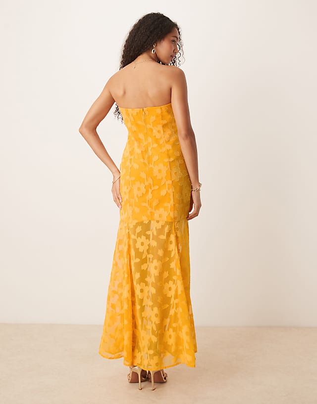 Asos Anaya Floral Burnout Bandeau Maxi Dress In Orange