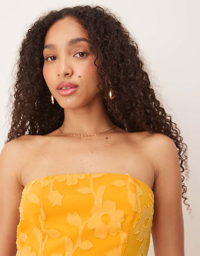 Asos Anaya Floral Burnout Bandeau Maxi Dress In Orange