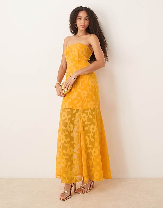 asos Anaya Floral burnout bandeau maxi dress in orange