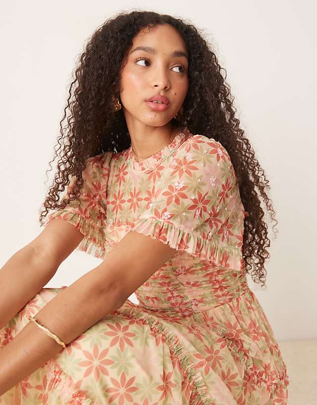 Asos Anaya Floral Print Gathered Midaxi Dress In Multi