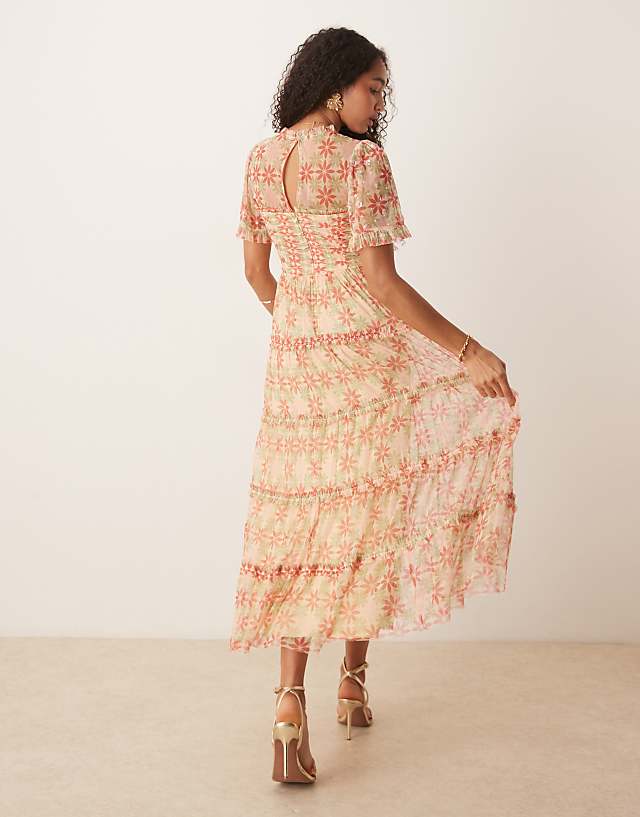 Asos Anaya Floral Print Gathered Midaxi Dress In Multi