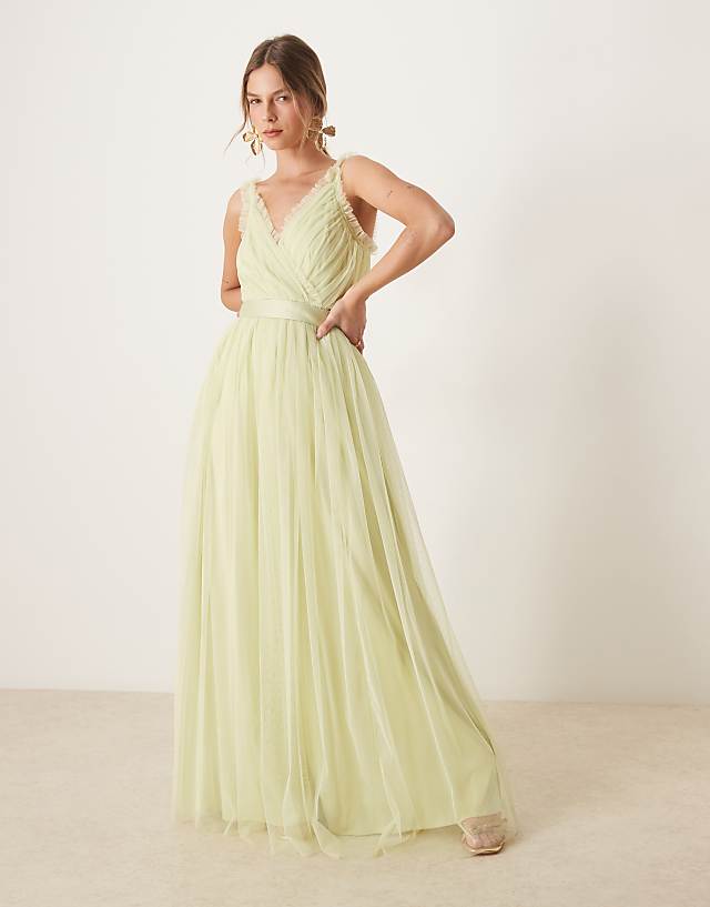 Asos Anaya Frill Faux Wrap Strappy Maxi Dress In Spring Green