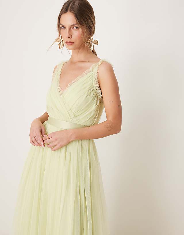 asos Anaya Frill faux wrap strappy maxi dress in spring green