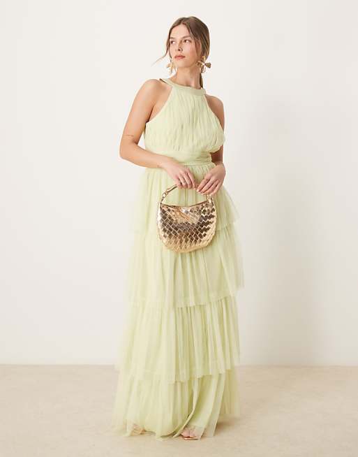 asos Anaya Halter neck tiered maxi bridesmaid dress in spring green