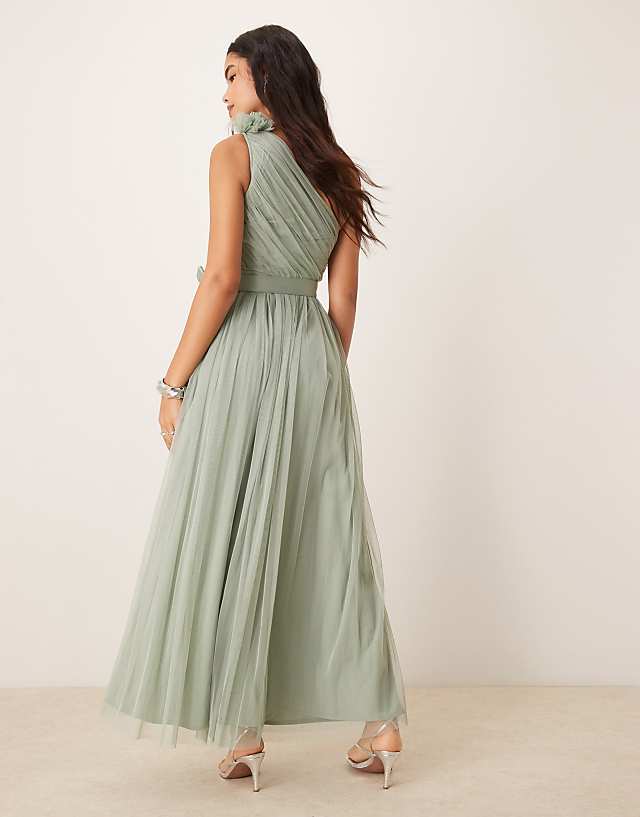 Asos Anaya One Ruffle Shoulder Bridesmaid Maxi Dress In Frosty Green