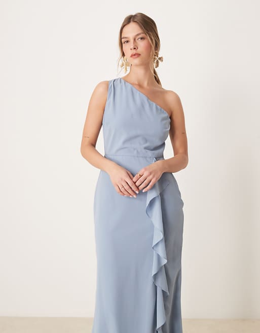 Asos Anaya One Shoulder Maxi Bridesmaid Dress In Soft Blue