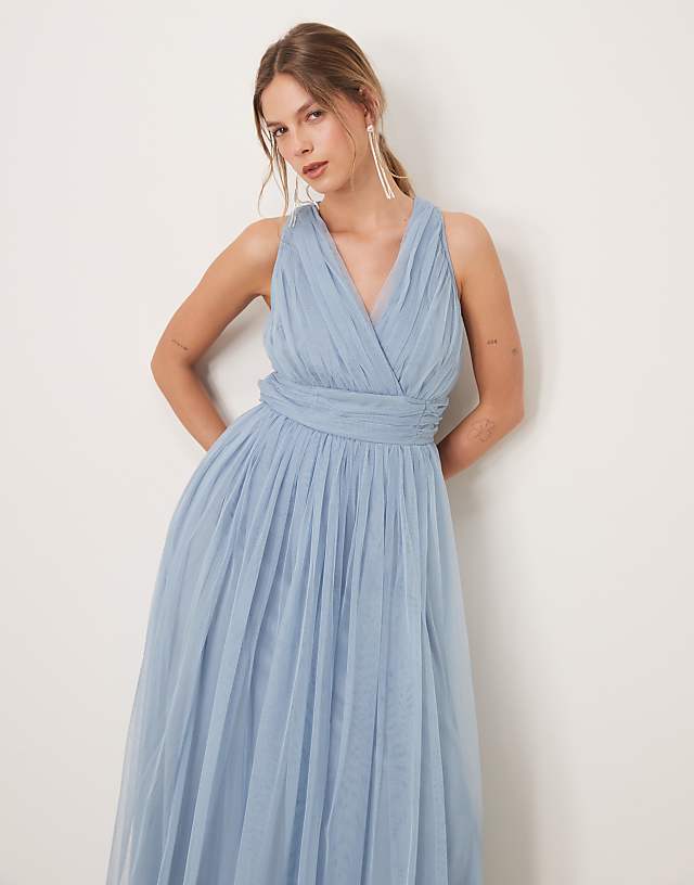 Asos Anaya Open Back Maxi Bridesmaid Dress In Soft Blue
